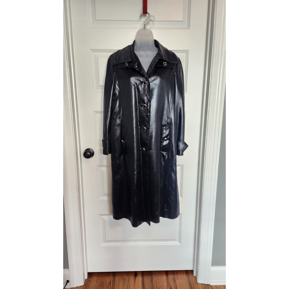 60s 70s Vintage Count Romi Black Trench Coat All Weather Traveler Size 8 Medium - Picture 2 of 16